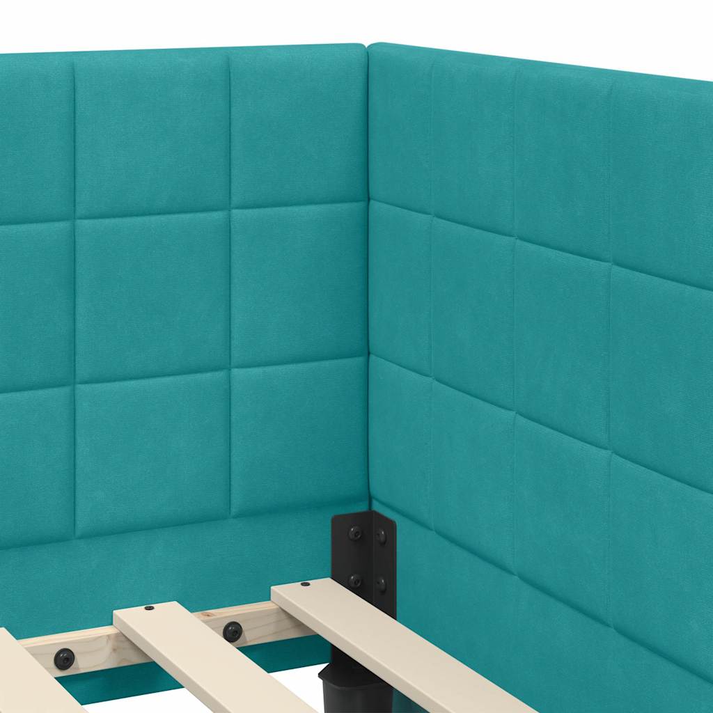 Kutni okvir kreveta s uzglavljem Tirkizna 90 cm x 190 cm Baršun