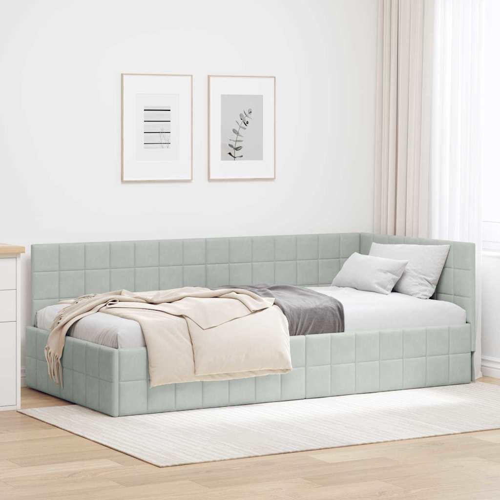 Kutni okvir kreveta Svijetlo siva 90 cm x 200 cm Baršun