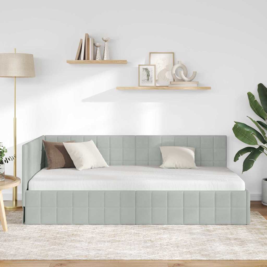 Kutni okvir kreveta Svijetlo siva 90 cm x 200 cm Baršun