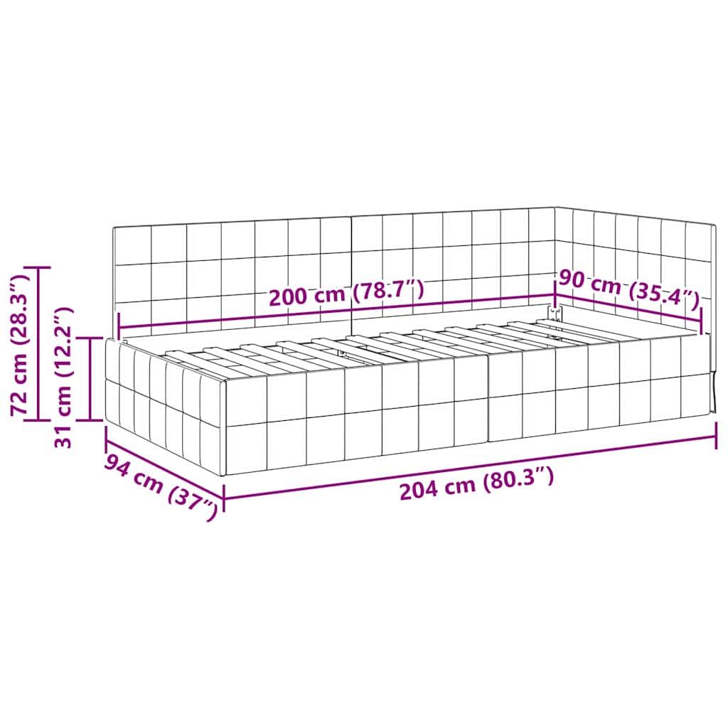 Kutni okvir kreveta Tamnozelena 90 cm x 200 cm Baršun