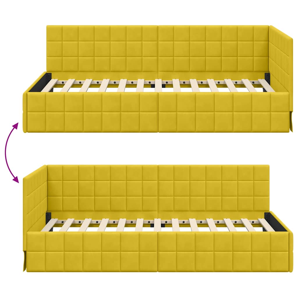Kutni okvir kreveta s uzglavljem Žuta 90 cm x 200 cm Baršun