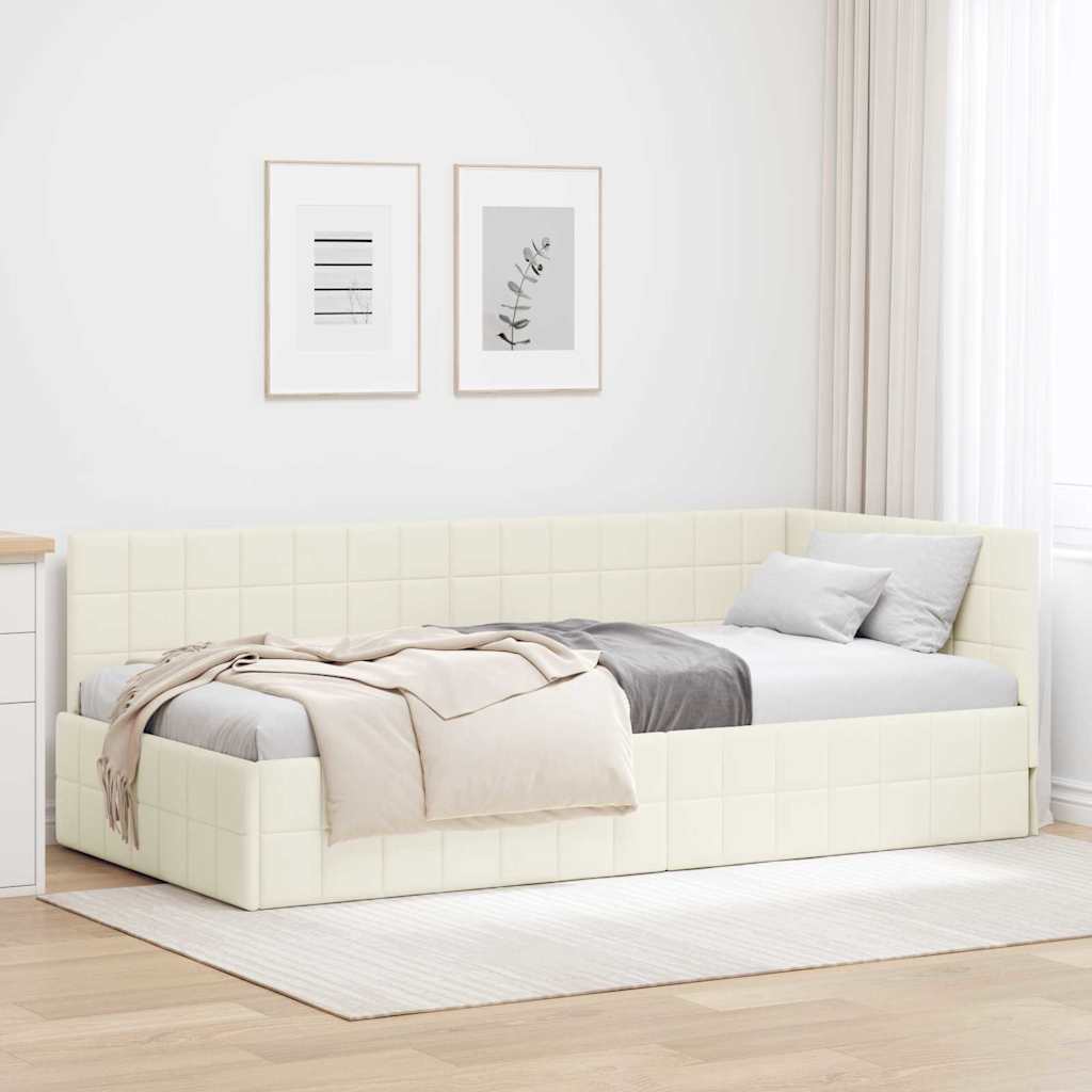 Kutni okvir kreveta s uzglavljem Krema 90 cm x 200 cm Baršun