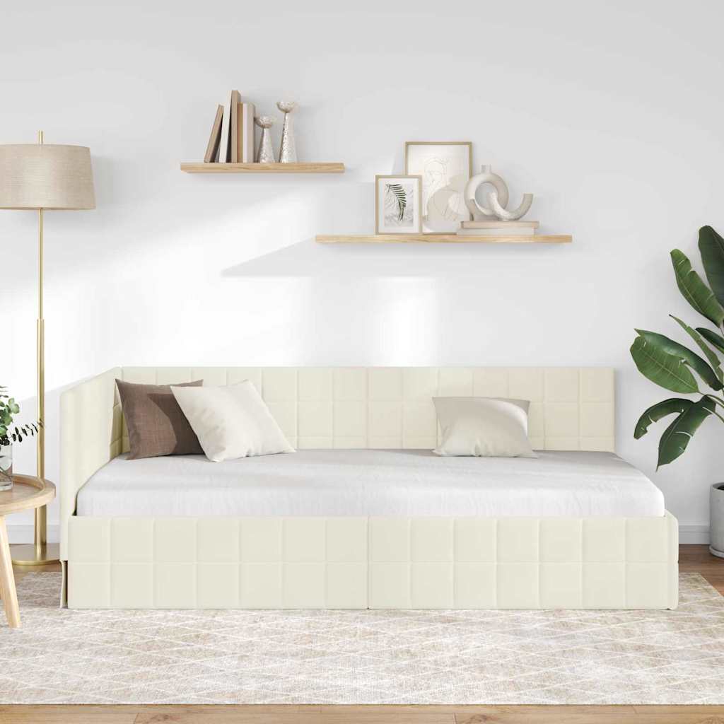 Kutni okvir kreveta s uzglavljem Krema 90 cm x 200 cm Baršun