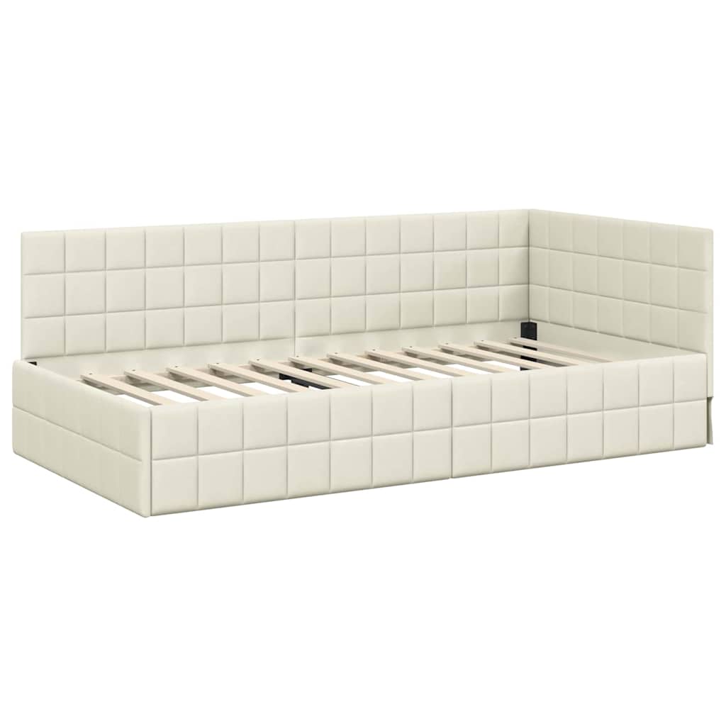 Kutni okvir kreveta s uzglavljem Krema 90 cm x 200 cm Baršun