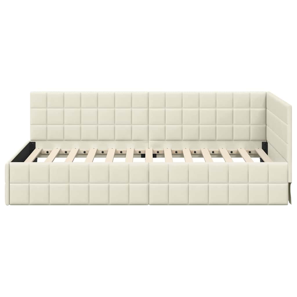 Kutni okvir kreveta s uzglavljem Krema 90 cm x 200 cm Baršun