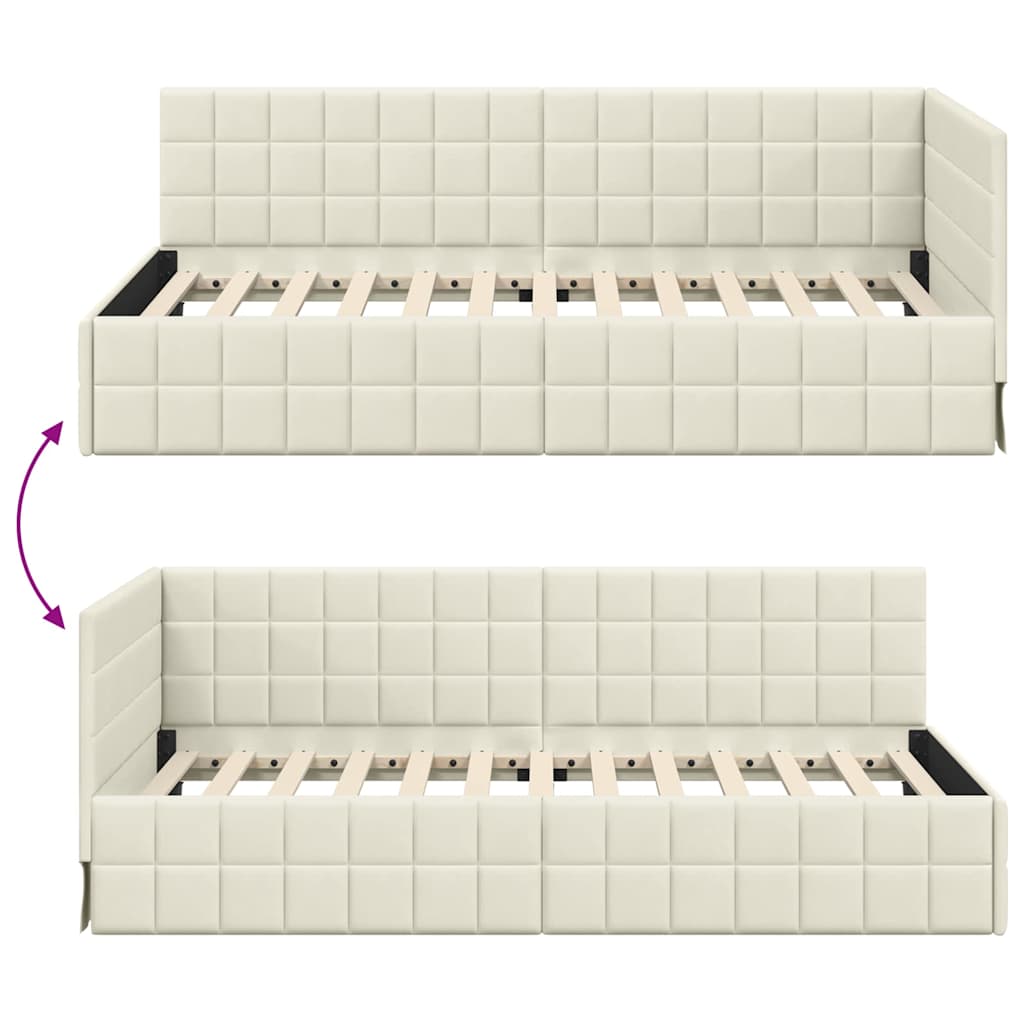 Kutni okvir kreveta s uzglavljem Krema 90 cm x 200 cm Baršun