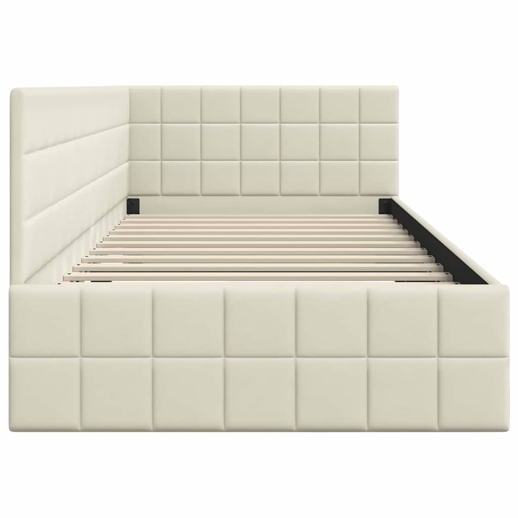 Kutni okvir kreveta s uzglavljem Krema 90 cm x 200 cm Baršun