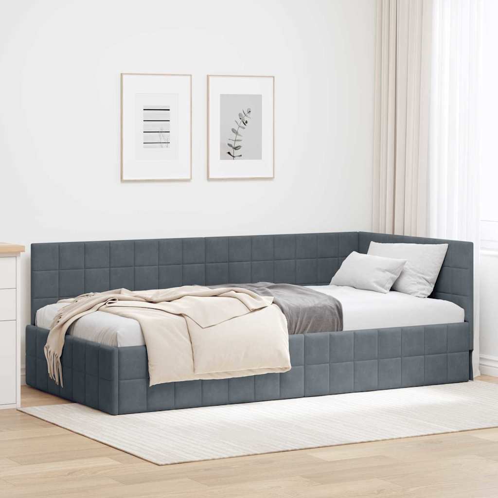Kutni okvir kreveta Tamno siva 100 cm x 200 cm Baršun