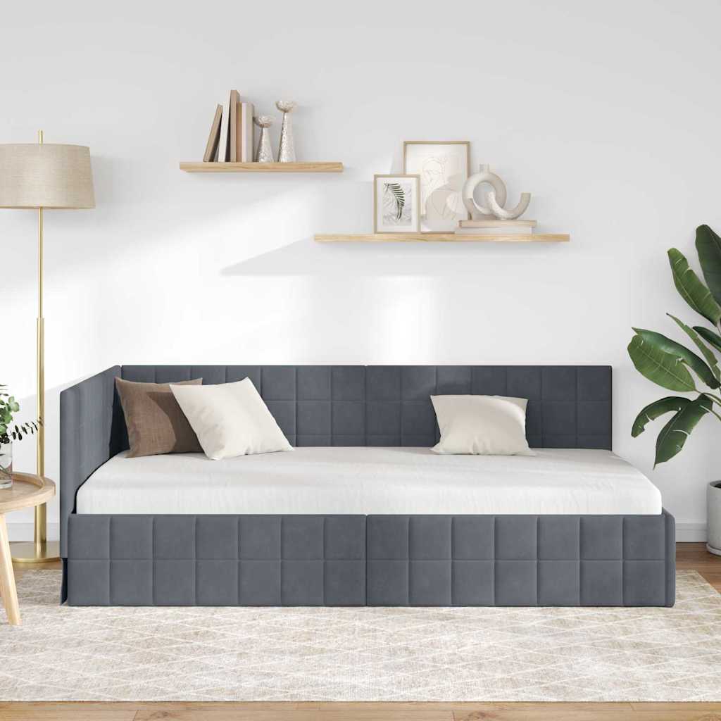 Kutni okvir kreveta Tamno siva 100 cm x 200 cm Baršun