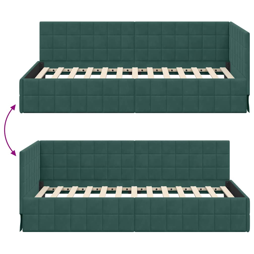Kutni okvir kreveta Tamnozelena 100 cm x 200 cm Baršun