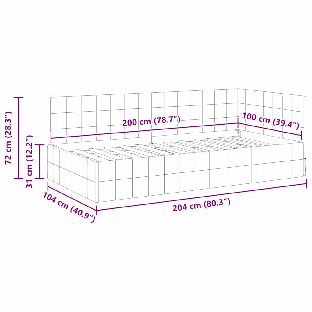 Kutni okvir kreveta Tamnozelena 100 cm x 200 cm Baršun