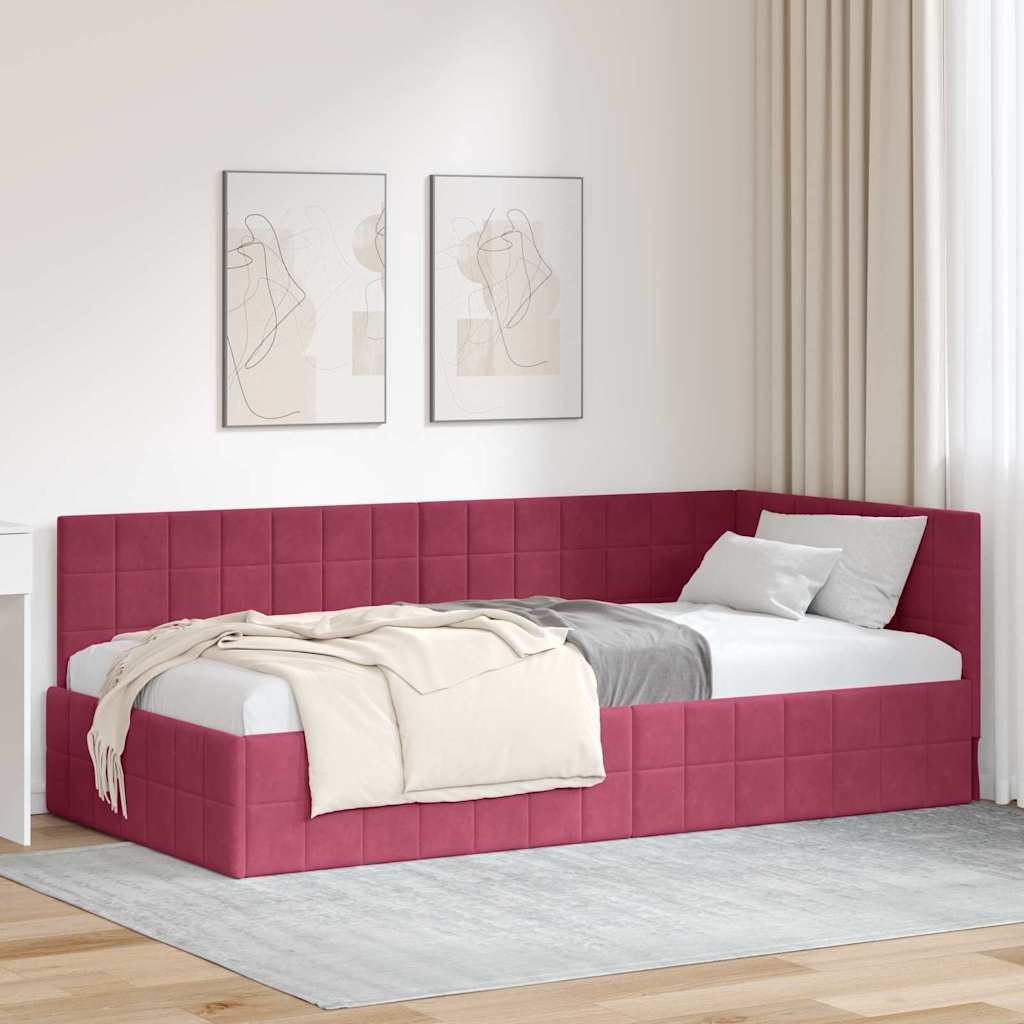Kutni okvir kreveta Vinska crvena 100 cm x 200 cm Baršun