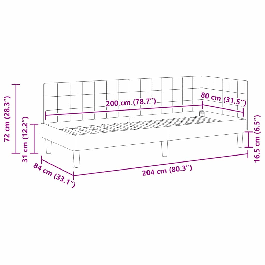 Kutni okvir kreveta s uzglavljem Plava 80 cm x 200 cm Baršun