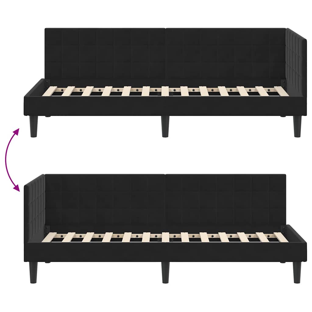 Kutni okvir kreveta s uzglavljem Crna 80 cm x 200 cm Baršun