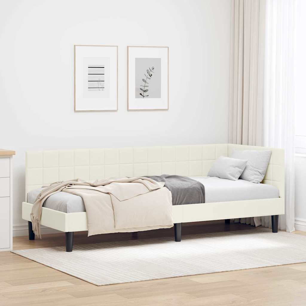 Kutni okvir kreveta s uzglavljem Krema 80 cm x 200 cm Baršun