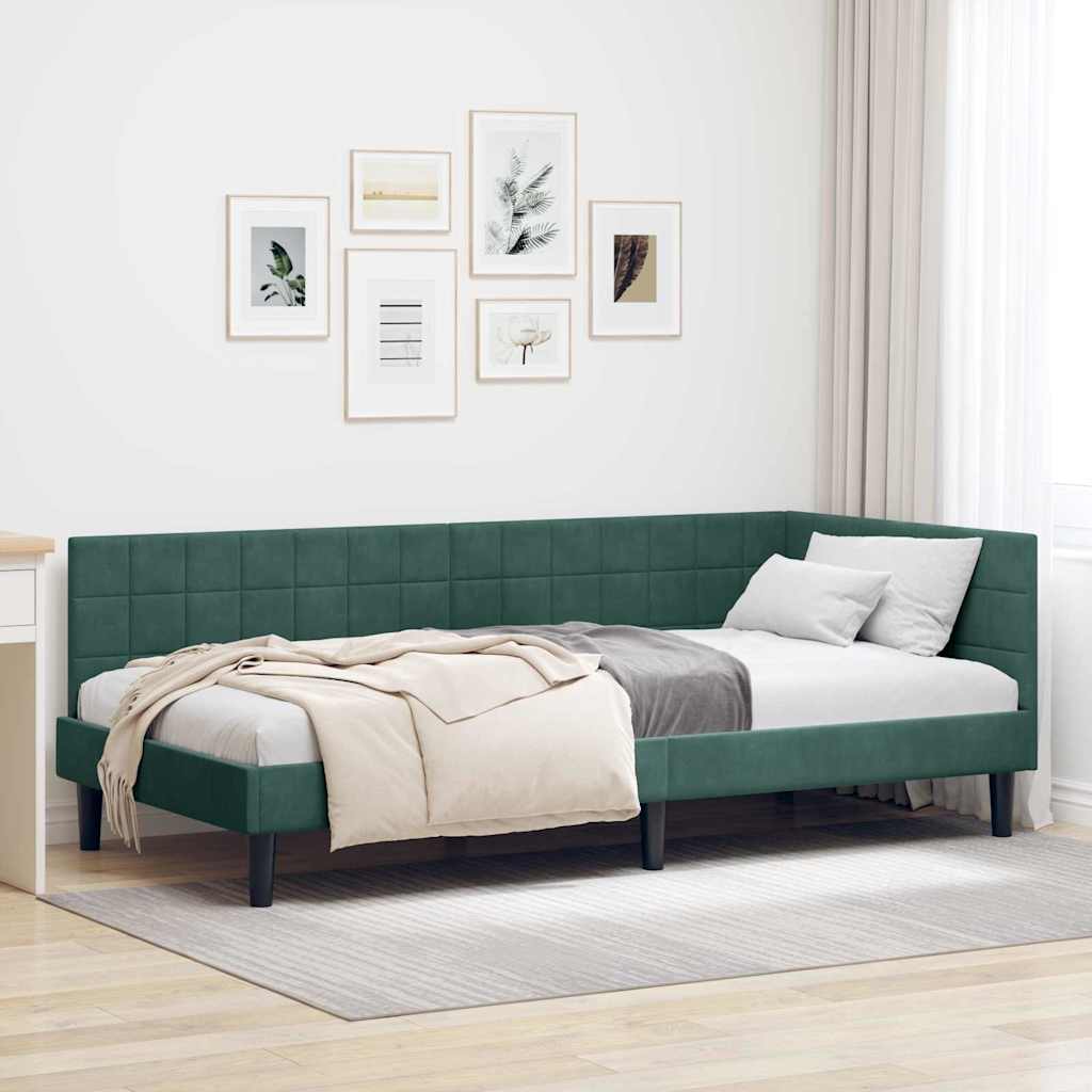 Kutni okvir kreveta Tamnozelena 90 cm x 190 cm Baršun