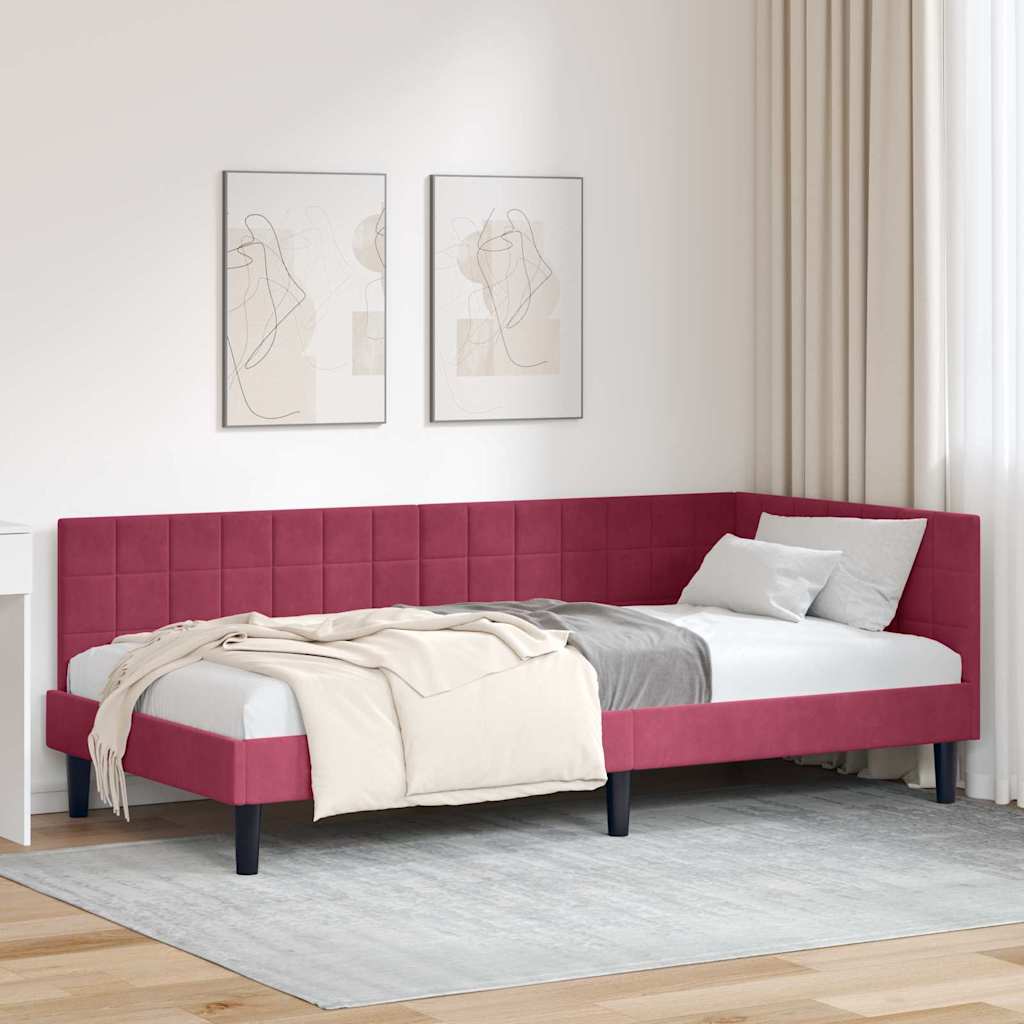 Kutni okvir kreveta Vinska crvena 90 cm x 190 cm Baršun