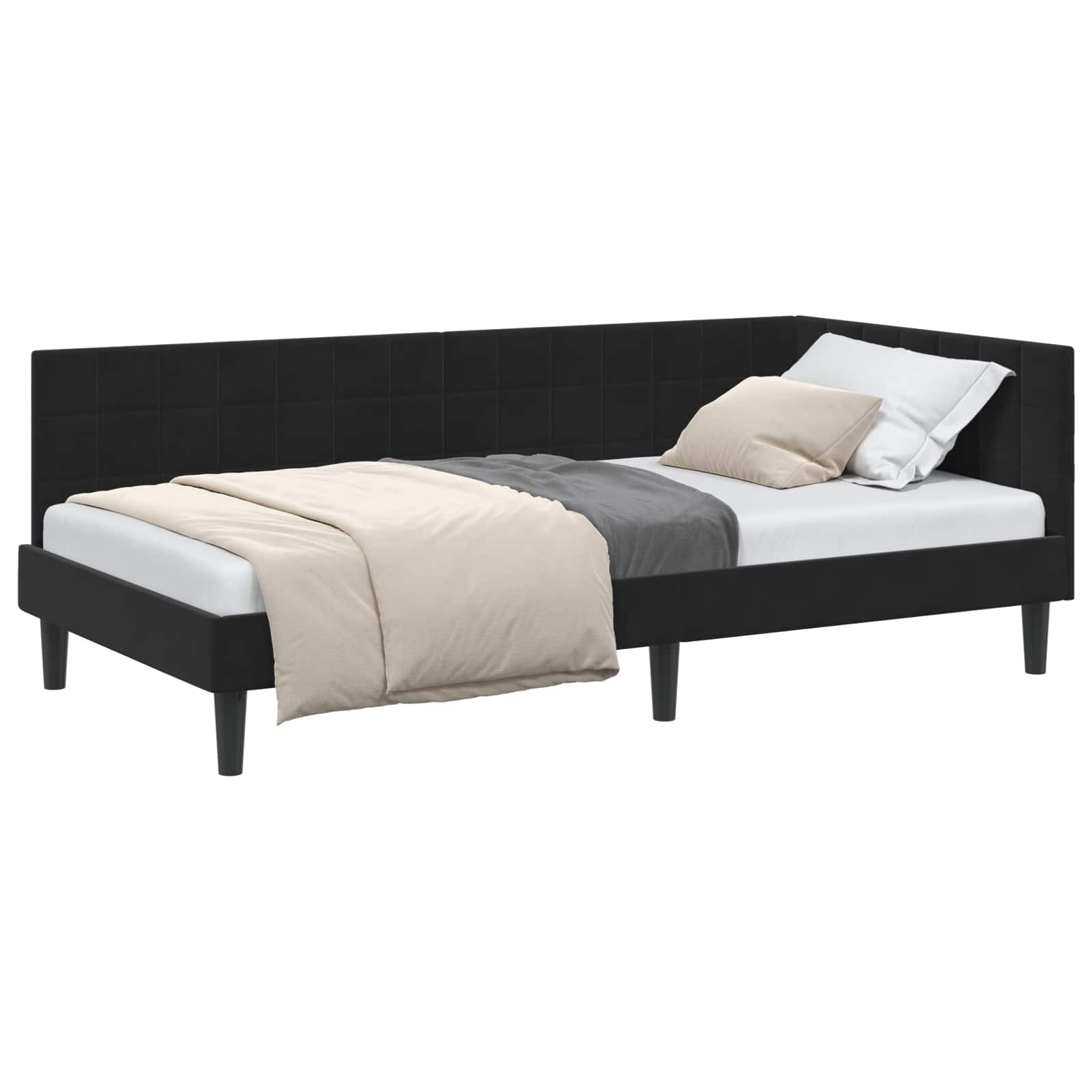 Kutni okvir kreveta s uzglavljem Crna 90 cm x 190 cm Baršun
