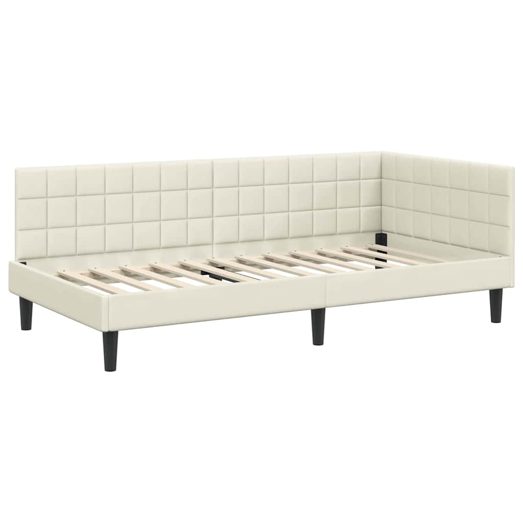 Kutni okvir kreveta s uzglavljem Krema 90 cm x 190 cm Baršun