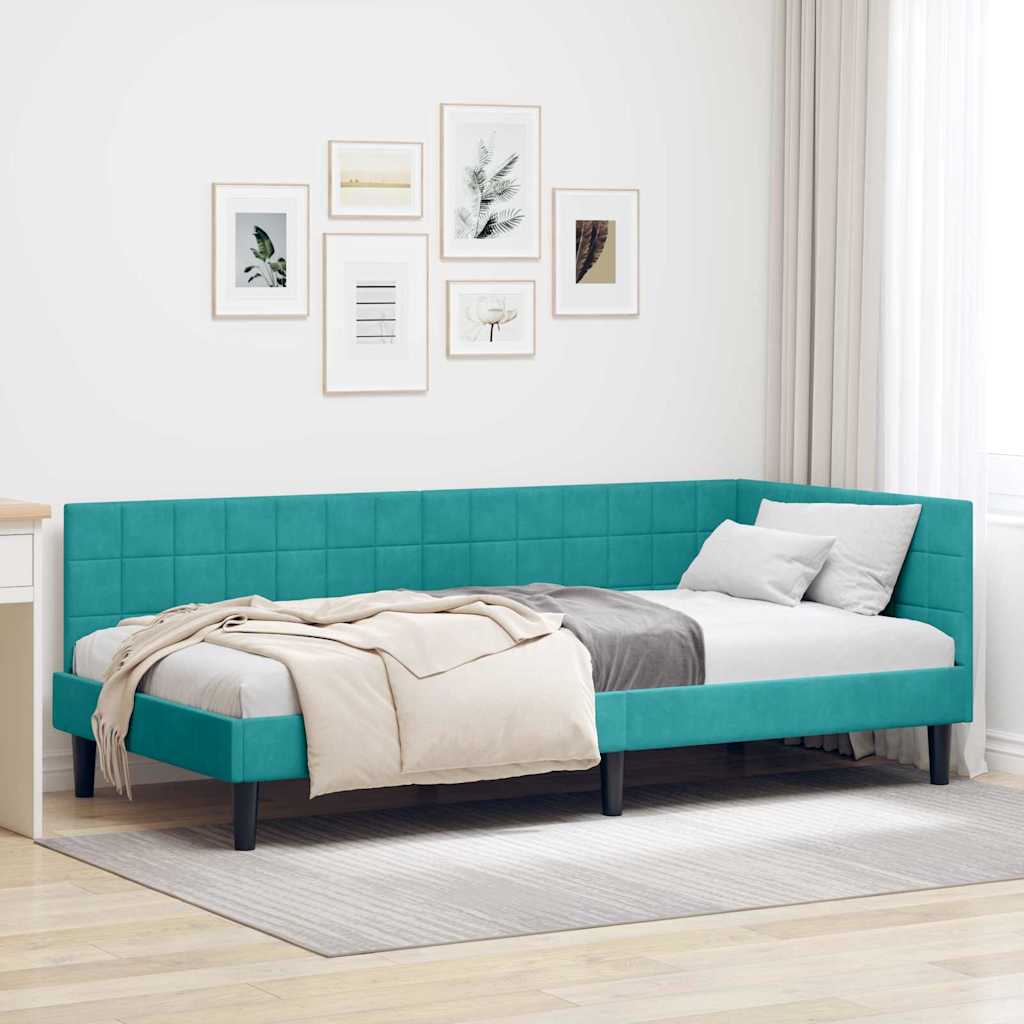 Kutni okvir kreveta s uzglavljem Tirkizna 90 cm x 190 cm Baršun