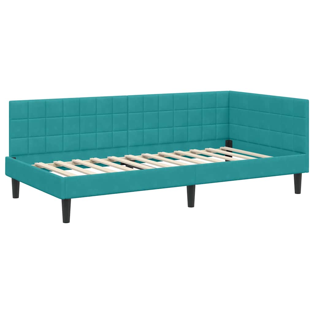 Kutni okvir kreveta s uzglavljem Tirkizna 90 cm x 190 cm Baršun