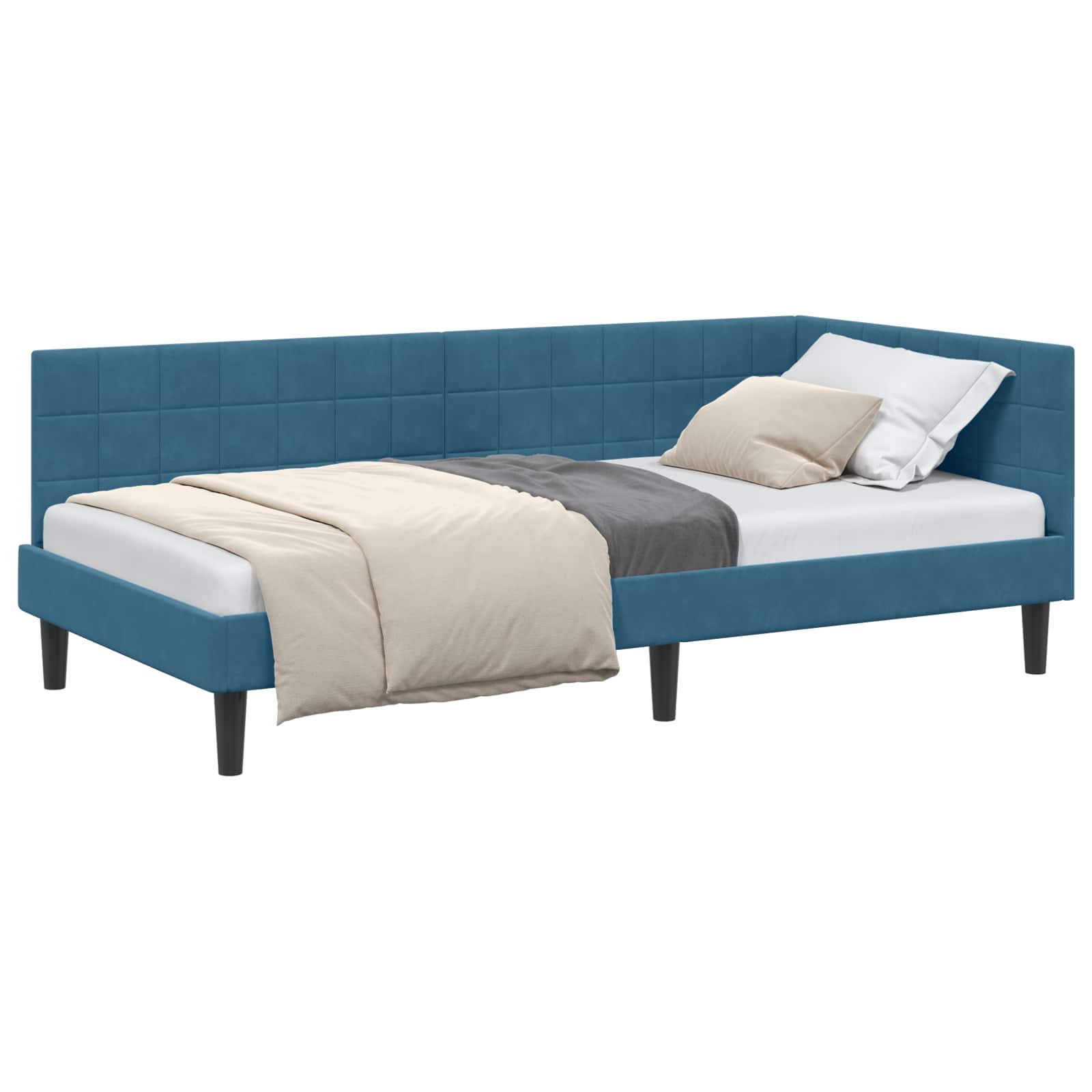 Kutni okvir kreveta s uzglavljem Plava 90 cm x 200 cm Baršun