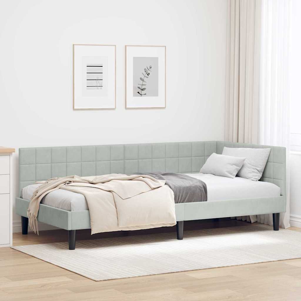 Kutni okvir kreveta Svijetlo siva 90 cm x 200 cm Baršun