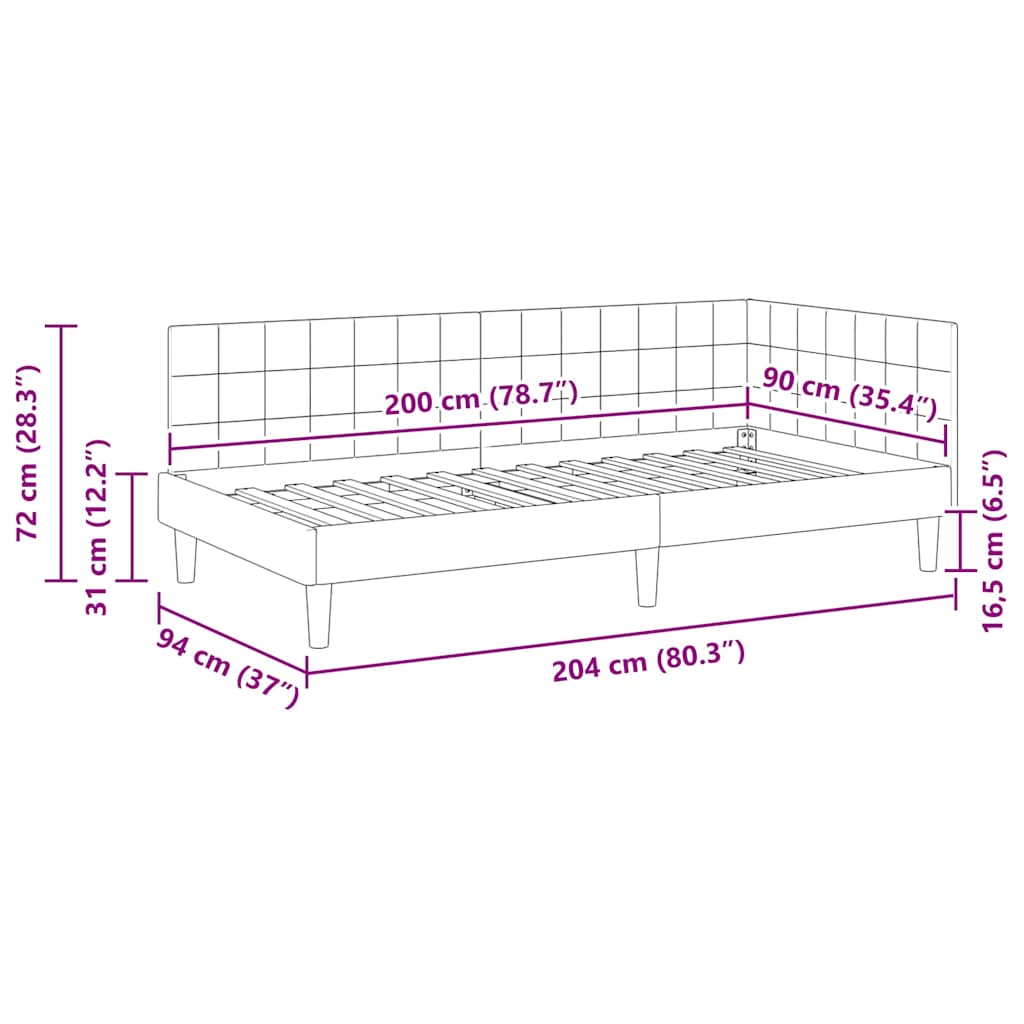 Kutni okvir kreveta Svijetlo siva 90 cm x 200 cm Baršun