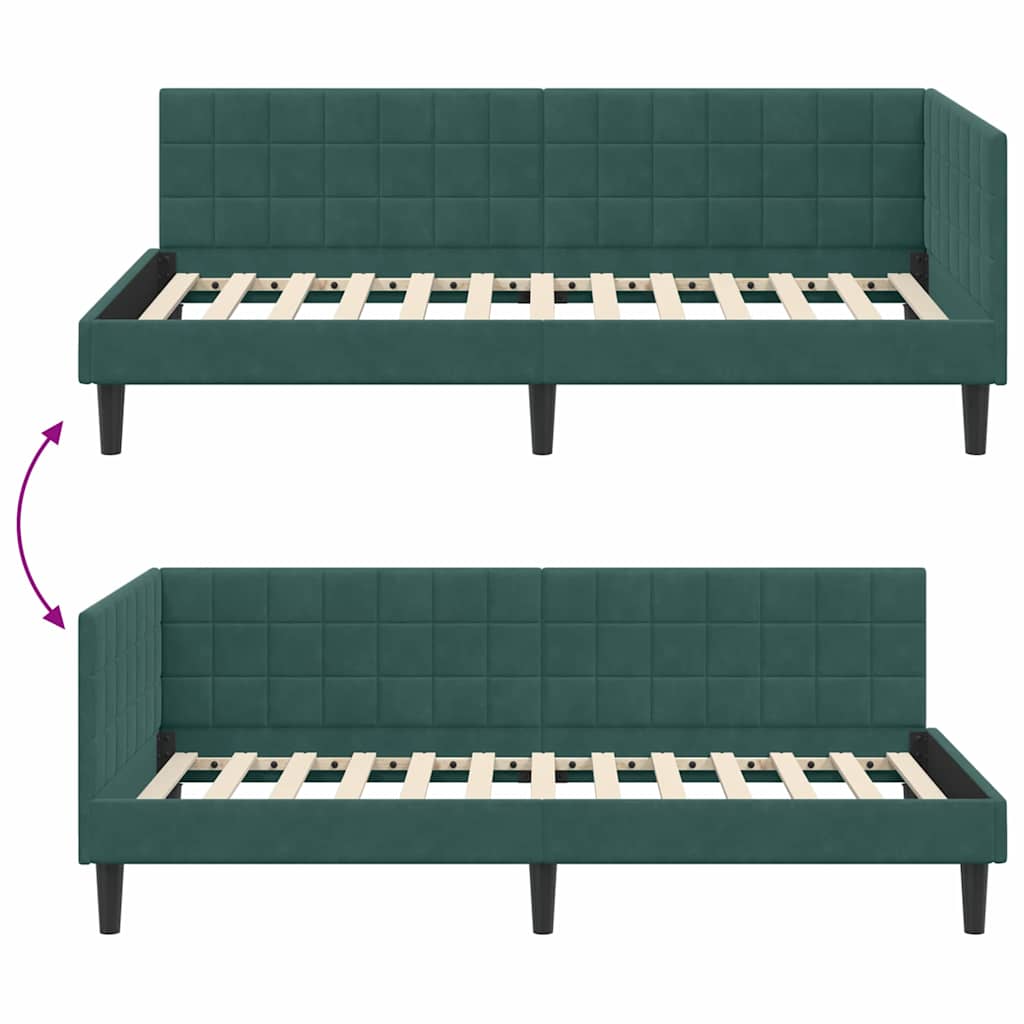 Kutni okvir kreveta Tamnozelena 90 cm x 200 cm Baršun