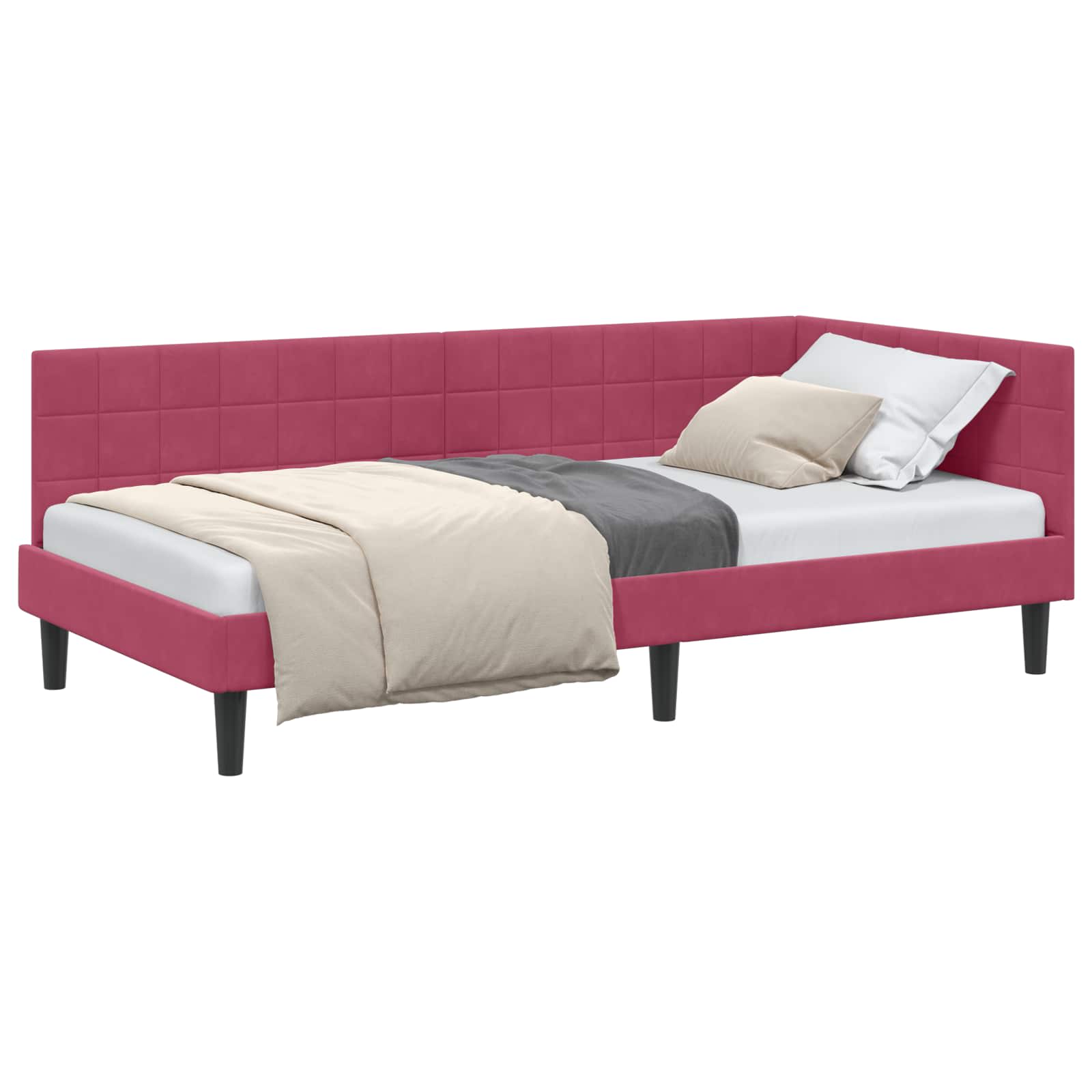 Kutni okvir kreveta Vinska crvena 90 cm x 200 cm Baršun