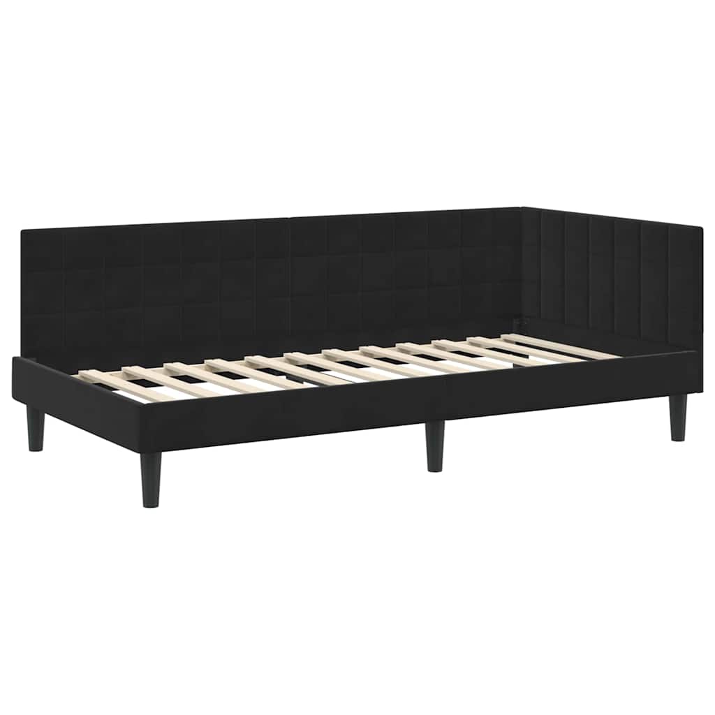Kutni okvir kreveta s uzglavljem Crna 90 cm x 200 cm Baršun