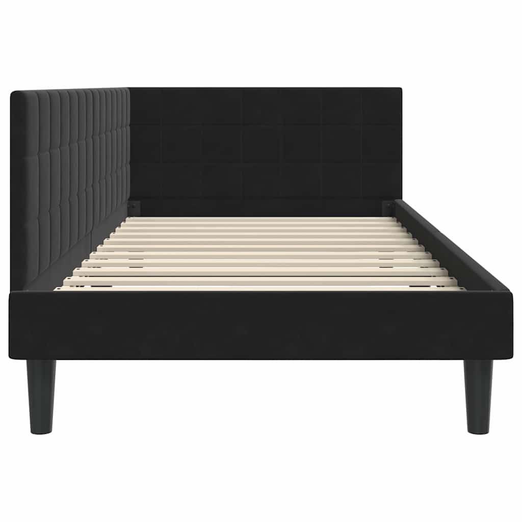 Kutni okvir kreveta s uzglavljem Crna 90 cm x 200 cm Baršun