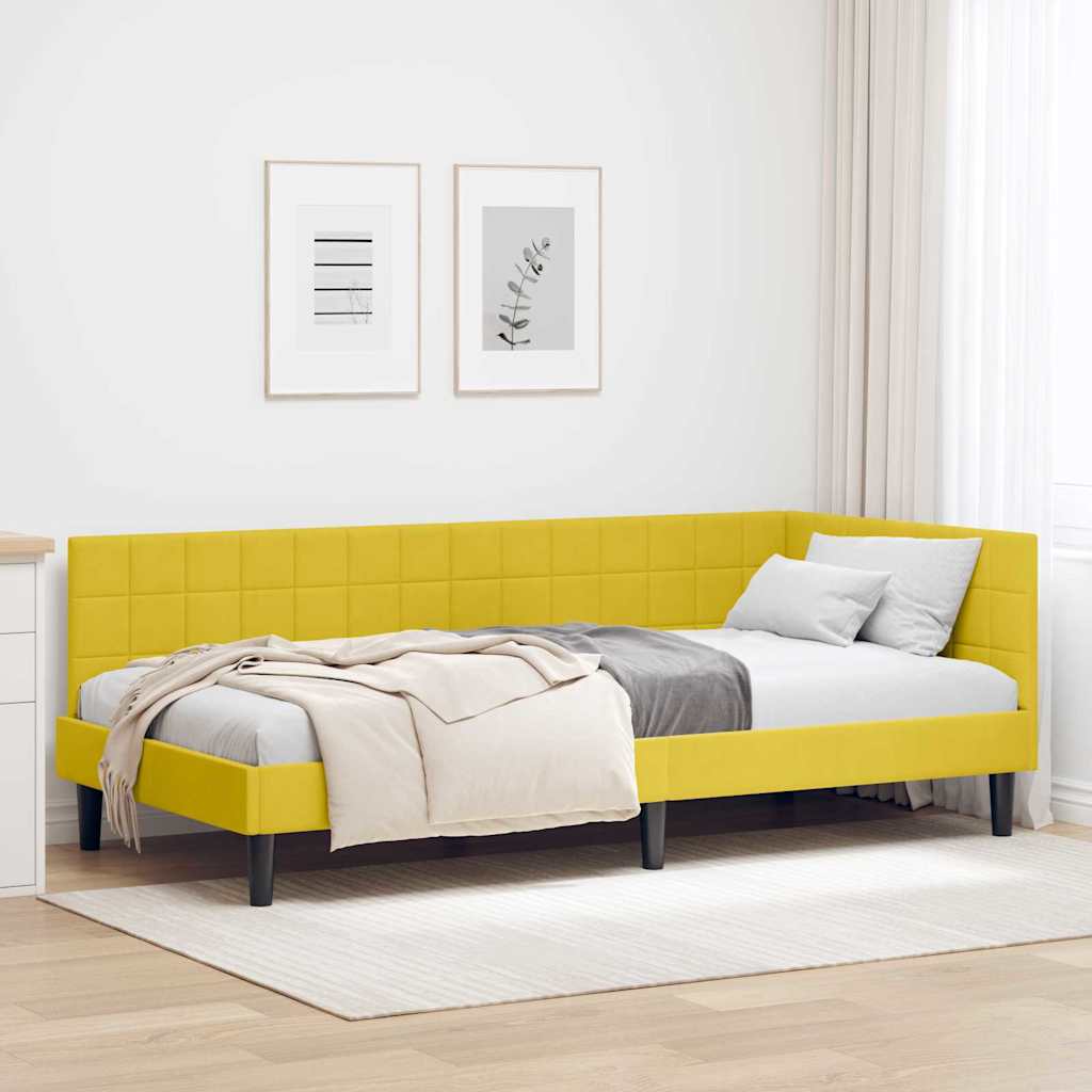 Kutni okvir kreveta s uzglavljem Žuta 90 cm x 200 cm Baršun