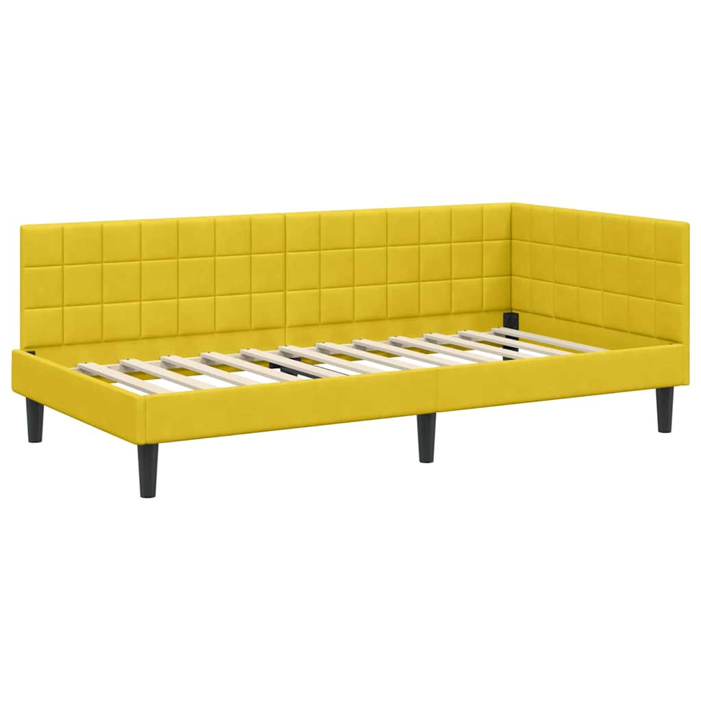Kutni okvir kreveta s uzglavljem Žuta 90 cm x 200 cm Baršun