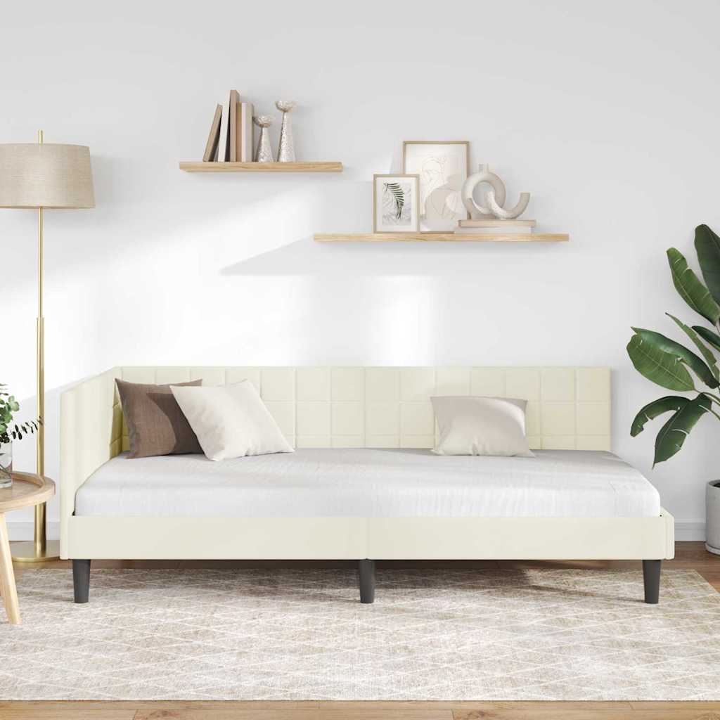 Kutni okvir kreveta s uzglavljem Krema 90 cm x 200 cm Baršun