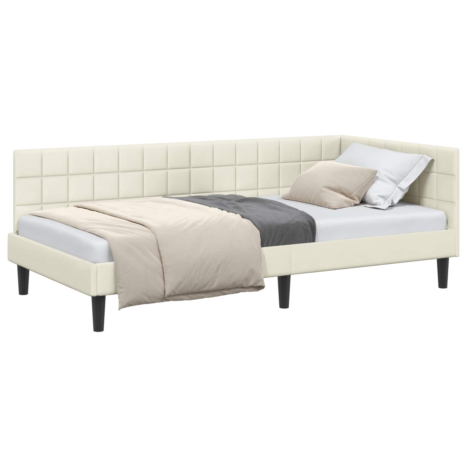 Kutni okvir kreveta s uzglavljem Krema 90 cm x 200 cm Baršun