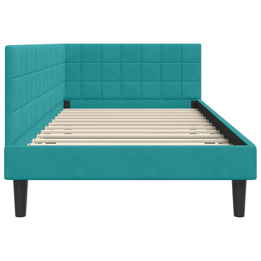 Kutni okvir kreveta s uzglavljem Tirkizna 90 cm x 200 cm Baršun