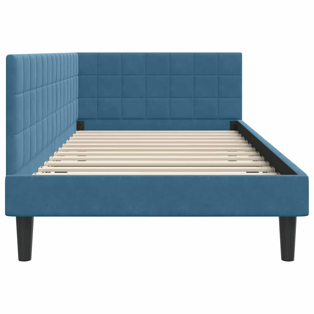 Kutni okvir kreveta s uzglavljem Plava 100 cm x 200 cm Baršun