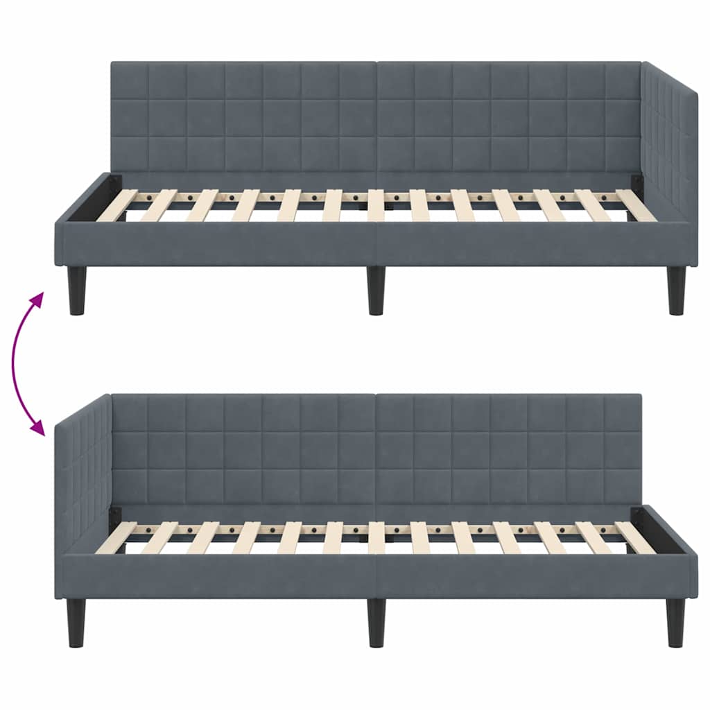 Kutni okvir kreveta Tamno siva 100 cm x 200 cm Baršun