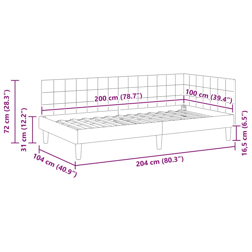 Kutni okvir kreveta Tamno siva 100 cm x 200 cm Baršun
