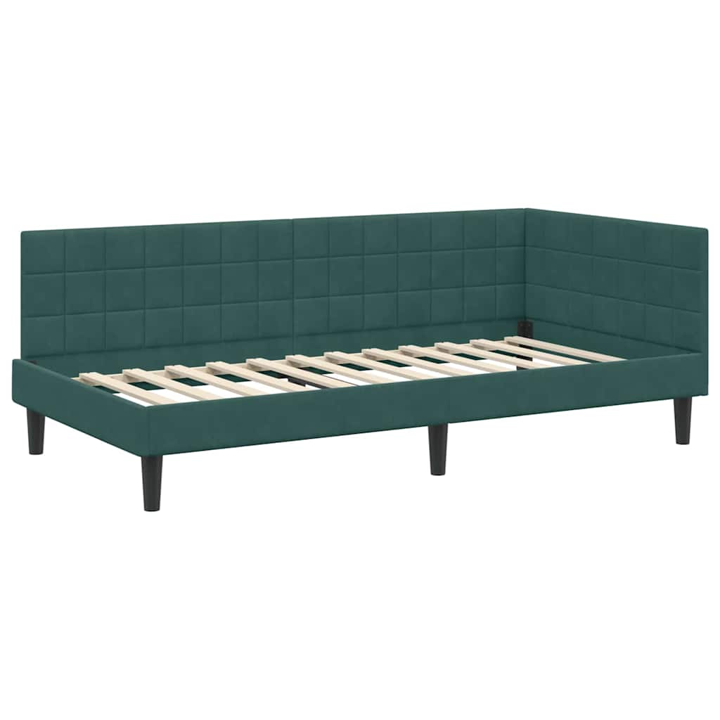 Kutni okvir kreveta Tamnozelena 100 cm x 200 cm Baršun