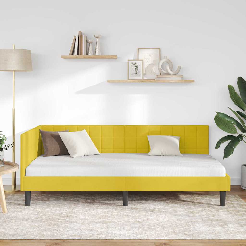 Kutni okvir kreveta s uzglavljem Žuta 100 cm x 200 cm Baršun