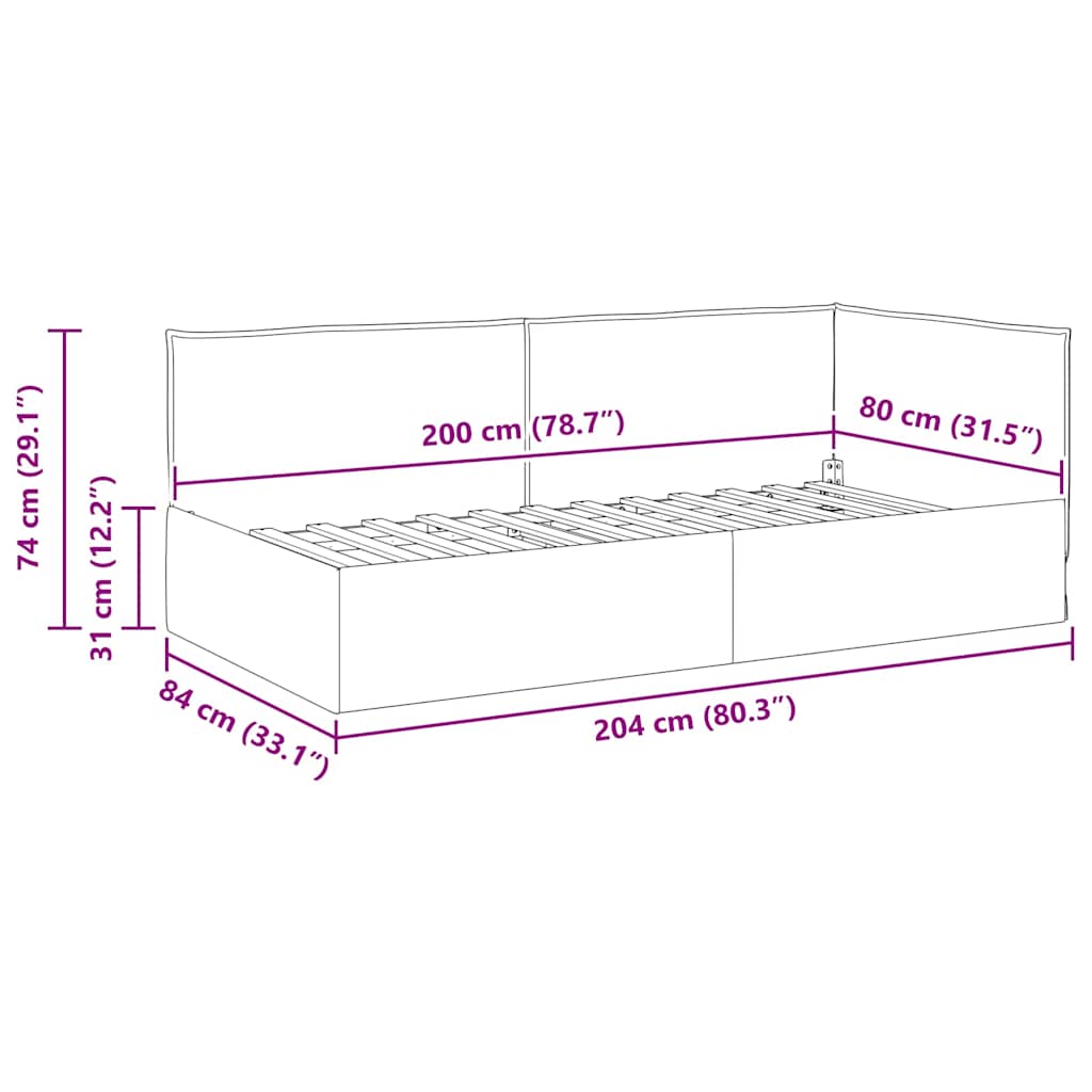 Kutni okvir kreveta s uzglavljem Krema 80 x 200 cm tkanina