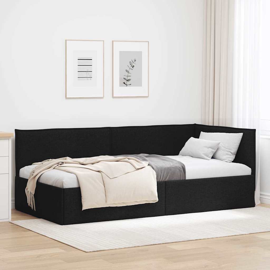 Kutni okvir kreveta s uzglavljem Crna 90 x 200 cm tkanina