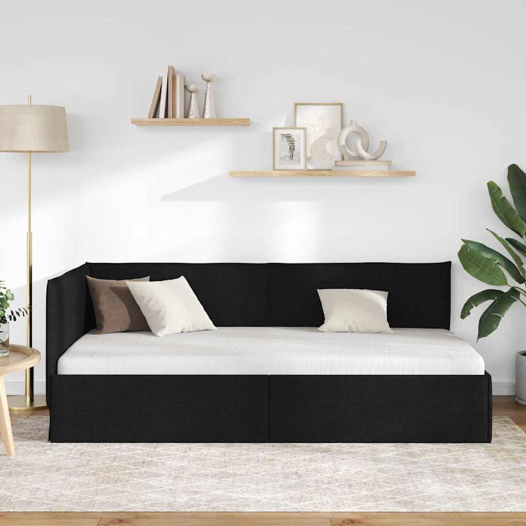 Kutni okvir kreveta s uzglavljem Crna 90 x 200 cm tkanina
