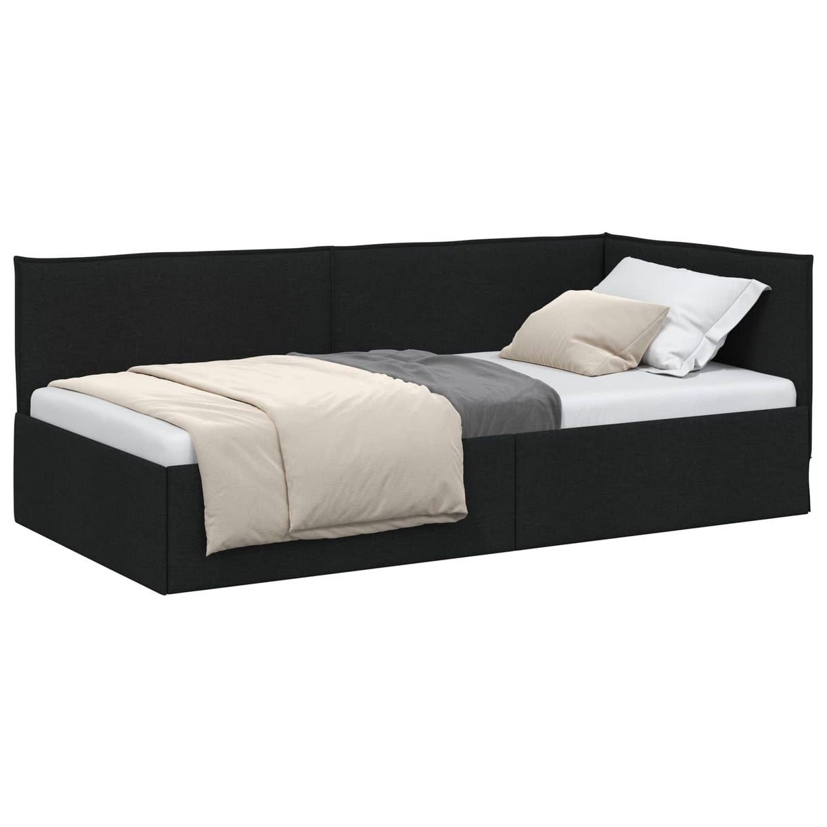 Kutni okvir kreveta s uzglavljem Crna 90 x 200 cm tkanina