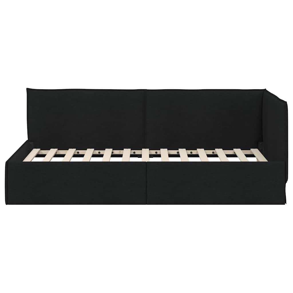 Kutni okvir kreveta s uzglavljem Crna 90 x 200 cm tkanina