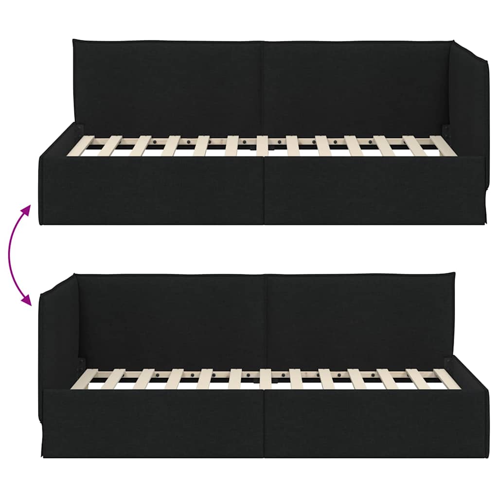 Kutni okvir kreveta s uzglavljem Crna 90 x 200 cm tkanina
