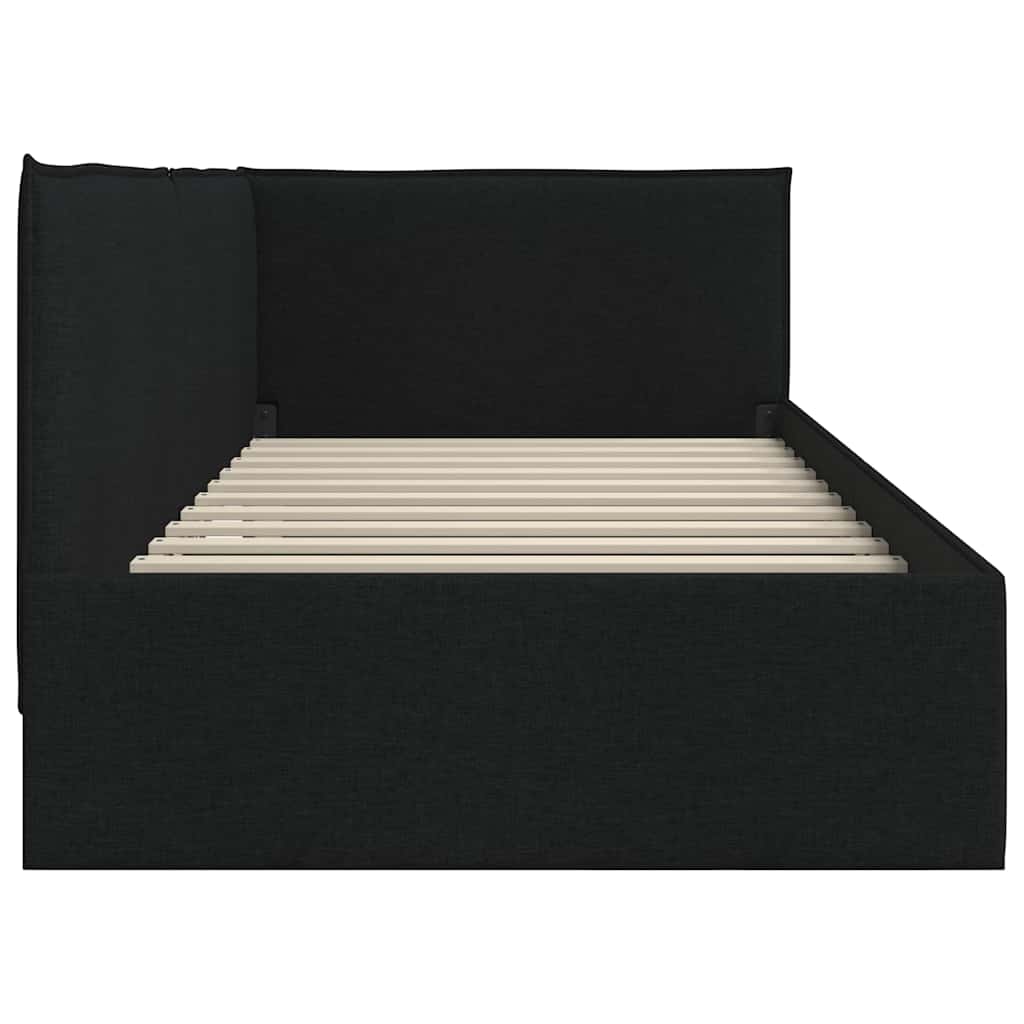 Kutni okvir kreveta s uzglavljem Crna 90 x 200 cm tkanina