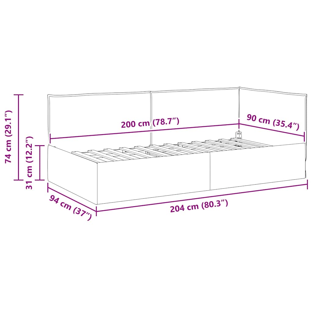 Kutni okvir kreveta s uzglavljem Crna 90 x 200 cm tkanina